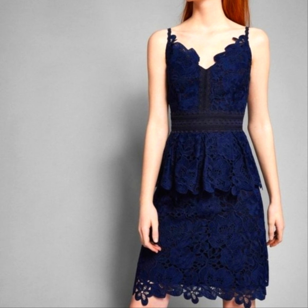 Ted Baker Nadiie Navy Blue Lace Peplum Dress